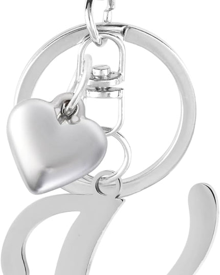 A-Z Heart Initial Letter Keychain, Stainless Steel Alphabet Charm for Handbags, Gift for Women and Girls