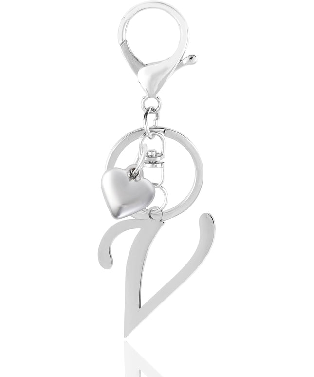 A-Z Heart Initial Letter Keychain, Stainless Steel Alphabet Charm for Handbags, Gift for Women and Girls