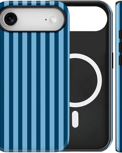 Magnetic for iPhone 17 Air Case Cute Stripes Phone Case, Shockproof Slim TPU and Hard PC Protective Phone Cover Compatible with MagSafe Designed for Women Girls, Lake Blue