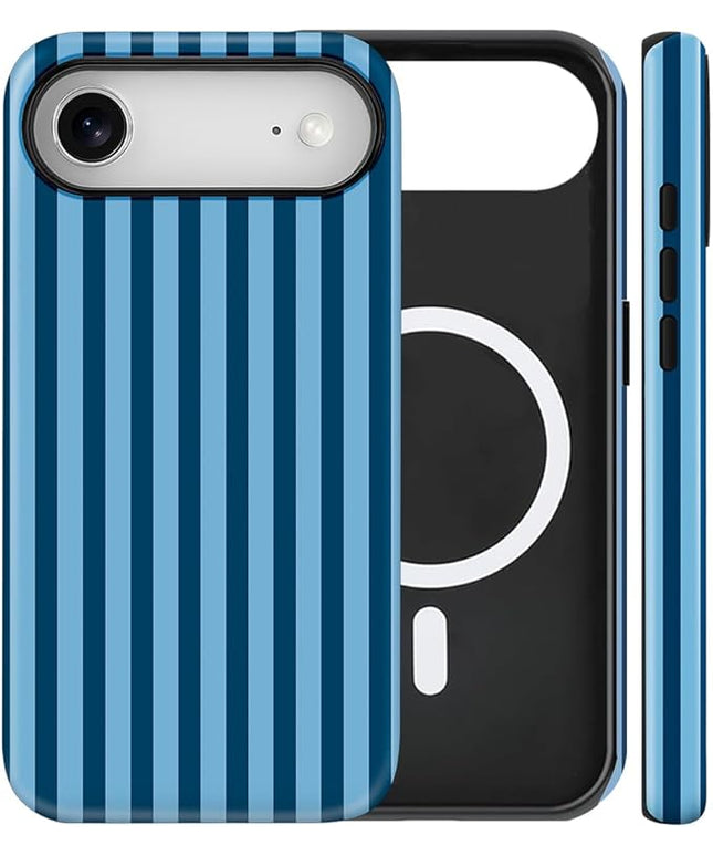 Magnetic for iPhone 17 Air Case Cute Stripes Phone Case, Shockproof Slim TPU and Hard PC Protective Phone Cover Compatible with MagSafe Designed for Women Girls, Lake Blue
