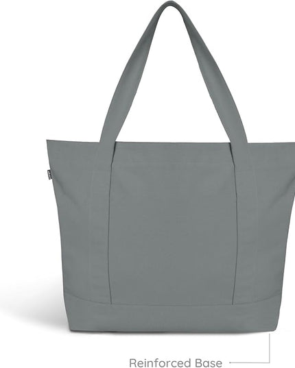 Eco Right Canvas Tote Bag for Women with Zip & Inner Pocket, 100% Organic Cotton Tote Bags for Men, Shopping, Beach