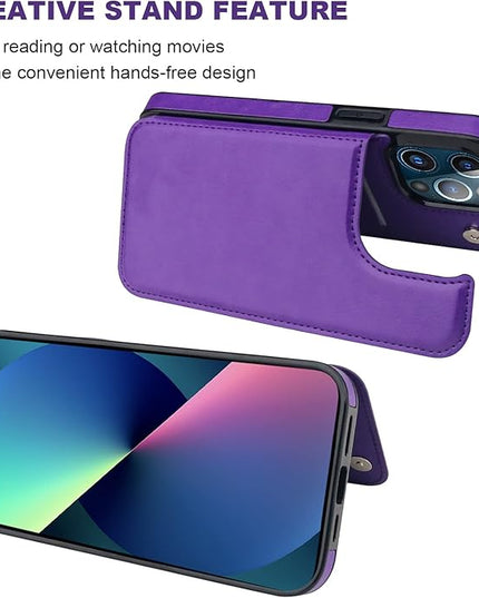 ONETOP Compatible with iPhone 13 Pro Max Wallet Case with Card Holder,PU Leather Kickstand Card Slots Case, Double Magnetic Clasp and Durable Shockproof Cover 6.7 Inch(Purple)