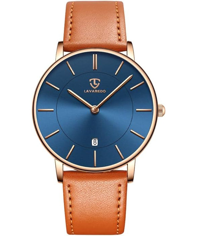 L LAVAREDO Watch for Men, Extremely Thin Mens Watches Minimalist Analog Men's Leather Wrist Watches with Time/Date, Birthday Gift for Men Boyfriend