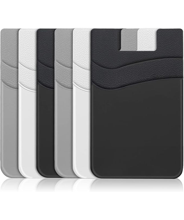 SHANSHUI Phone Wallet, 6 Pack Card Holder for Back of Phone Double Silicone Credit Business Card Sleeve Pocket Compatible for iPhone and Every Smartphones