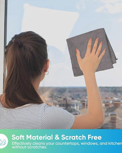HOMEXCEL Grey Microfiber Cleaning Cloth, 24 Pack Cleaning Towels for Kitchen, Lint Free, Scratch-Free, Highly Absorbent, and Reusable Cleaning Rags for House, Window and Glass, Cars, 11.5 X11.5 inch