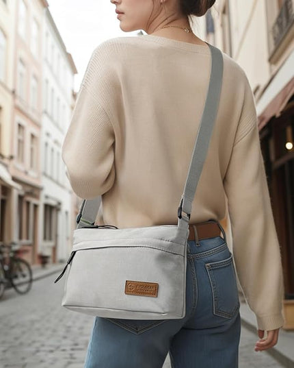 Crossbody Sling Bag Canvas Purse Small Shoulder Handbag 5 Pocket Casual Travel Messenger Hobo Bag Phone Satchel Backpack