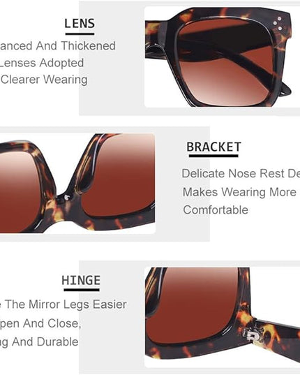 Vintage Women Oversized Sunglasses Designer Luxury Square Sun Glasses UV400 Protection Flat Lens