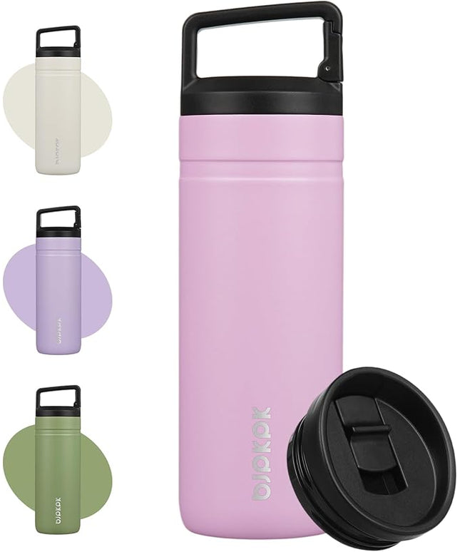 BJPKPK Insulated Water Bottle with 2 Lids,20 oz Double Wall Stainless Steel Vacuum Tumbler Travel Coffee Mug,Wide Mouth Thermal Cup,Light Pink