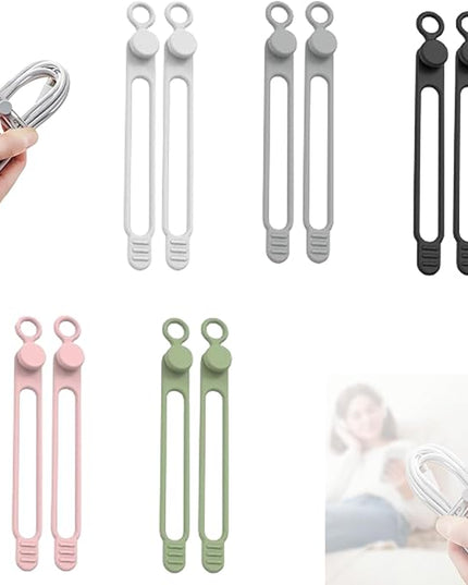 Data Cable Organizer, 2026 Upgrade Silicone Headphone Organizers, Silicone Cable Ties Reusable Cable Management Organizers Multipurpose Elastic Cord Organizer for Bundling and Fastening Cables (10Pcs)