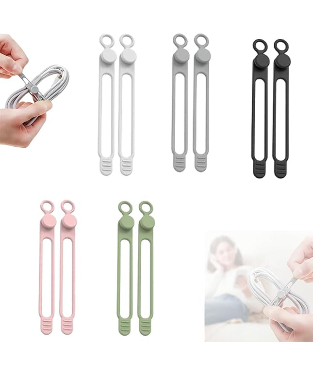 Data Cable Organizer, 2026 Upgrade Silicone Headphone Organizers, Silicone Cable Ties Reusable Cable Management Organizers Multipurpose Elastic Cord Organizer for Bundling and Fastening Cables (10Pcs)