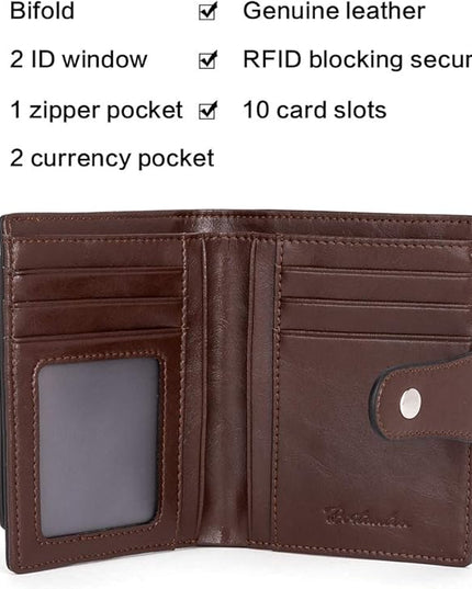 BOSTANTEN Women Leather Wallet RFID Blocking Small Bifold Zipper Pocket Wallet Card Case Purse with ID Window