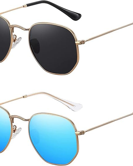 MEETSUN Polarized Hexagon Sunglasses for Women Men Polygon Square Sun Glasses UV400 Protection Metal Frame
