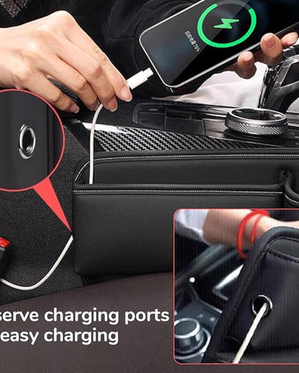 Car Leather Cup Holder Gap Bag,2025 Upgrade Car Storage Box with Cup Holder,Seat Storage Box Gap Filler Organizer for Glasses Phone Keys and Cards (Red, Driver's Seat)