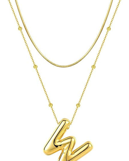 LUCA SMITH Initial Necklaces for Women, Dainty Balloon Bubble Letter, Name Letter Alphabet Pendant Layered Choker Chain Jewelry Gift