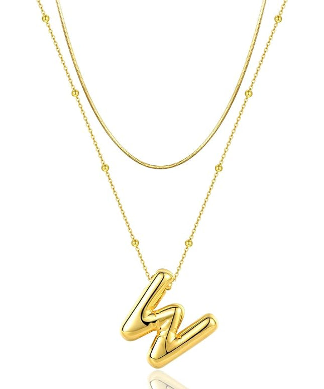 LUCA SMITH Initial Necklaces for Women, Dainty Balloon Bubble Letter, Name Letter Alphabet Pendant Layered Choker Chain Jewelry Gift