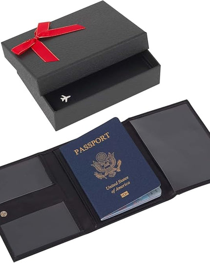Pilot Wallet Passport Holder for Travel - RFID Blocking Genuine Leather Travel Document Holder with Gift Box Passport Wallet for Pilots Men and Women