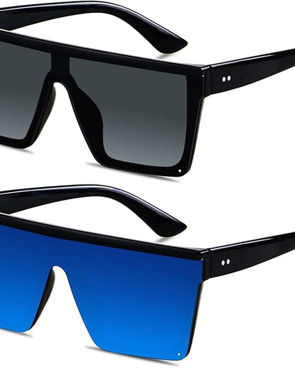 LYZOIT Square Oversized Sunglasses for Women Men Big Flat Top Fashion Shield Large UV Protection Rimless Shades