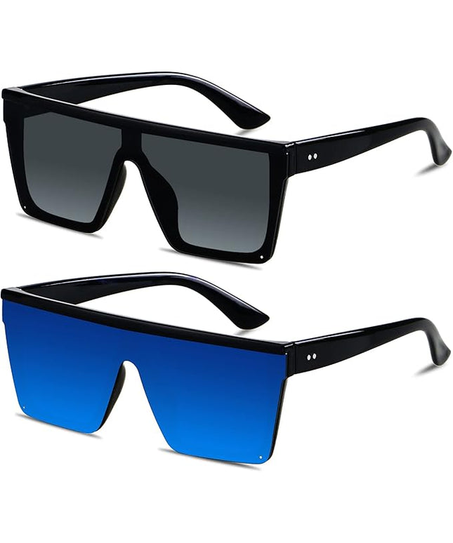 LYZOIT Square Oversized Sunglasses for Women Men Big Flat Top Fashion Shield Large UV Protection Rimless Shades