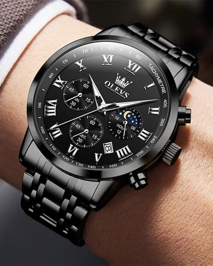 OLEVS Mens Watch Luxury Big Face Stainless Steel Analog Quartz Multifunctional Waterproof Luminous Date Two Tone Fashion Dress Wrist Watches for Man
