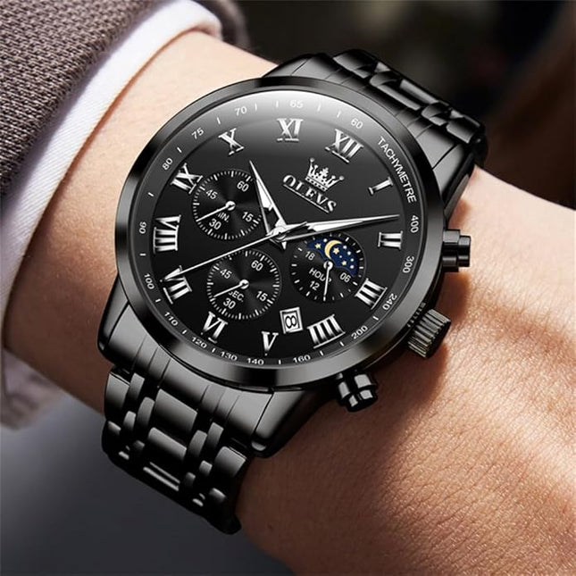 OLEVS Mens Watch Luxury Big Face Stainless Steel Analog Quartz Multifunctional Waterproof Luminous Date Two Tone Fashion Dress Wrist Watches for Man