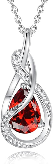 FANCIME TimelessTie Birthstone Necklace for Women White Gold Plated Sterling Silver Ribbon Design Jewelry Knot Pendant Fine Jewelry Gemstone Birthday Graduation Anniversary Christmas Gifts for Women Wife Mother Her