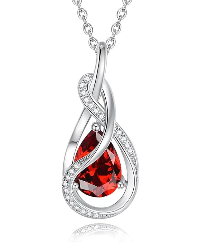 FANCIME TimelessTie Birthstone Necklace for Women White Gold Plated Sterling Silver Ribbon Design Jewelry Knot Pendant Fine Jewelry Gemstone Birthday Graduation Anniversary Christmas Gifts for Women Wife Mother Her