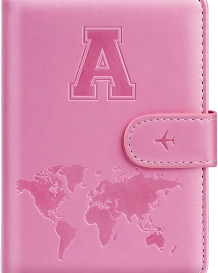 Passport Holder Cover Initail Letter A-Z Travel Wallet 3D Embossed Design RFID Blocking Card Holder Personalized Gift Passport Cover Wallet, Passport Book Holders for Women and Girls, Pink-A