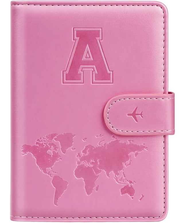 Passport Holder Cover Initail Letter A-Z Travel Wallet 3D Embossed Design RFID Blocking Card Holder Personalized Gift Passport Cover Wallet, Passport Book Holders for Women and Girls, Pink-A