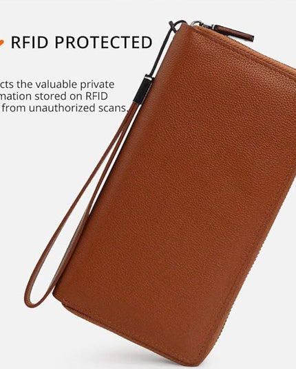 Bveyzi Women RFID Blocking Wallet Leather Zip Around Phone Clutch Large Capacity Ladies Travel Purse Wristlet | RFID Blocking, Zip Around, Large Capacity