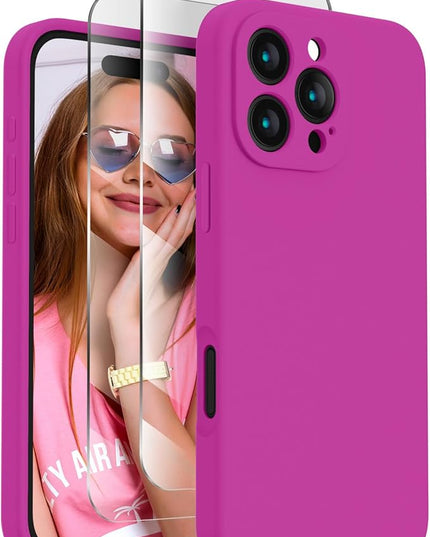 FireNova Designed for iPhone 16 Pro Case, Silicone Upgraded [Camera Protection] Phone Case with [2 Screen Protectors], Soft Anti-Scratch Microfiber Lining Inside, 2024, Dark Fuchsia