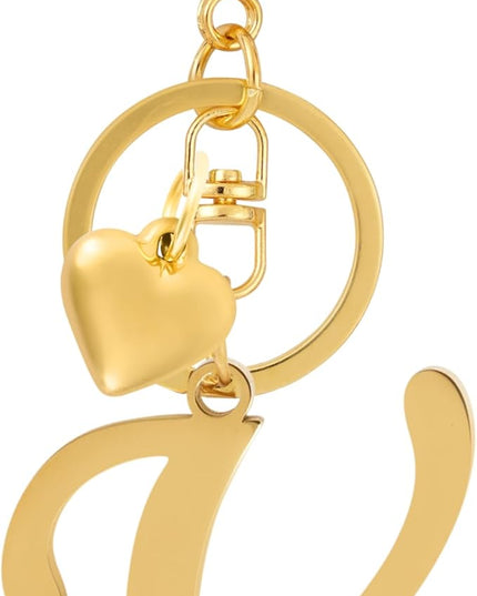 A-Z Heart Initial Letter Keychain, Stainless Steel Alphabet Charm for Handbags, Gift for Women and Girls