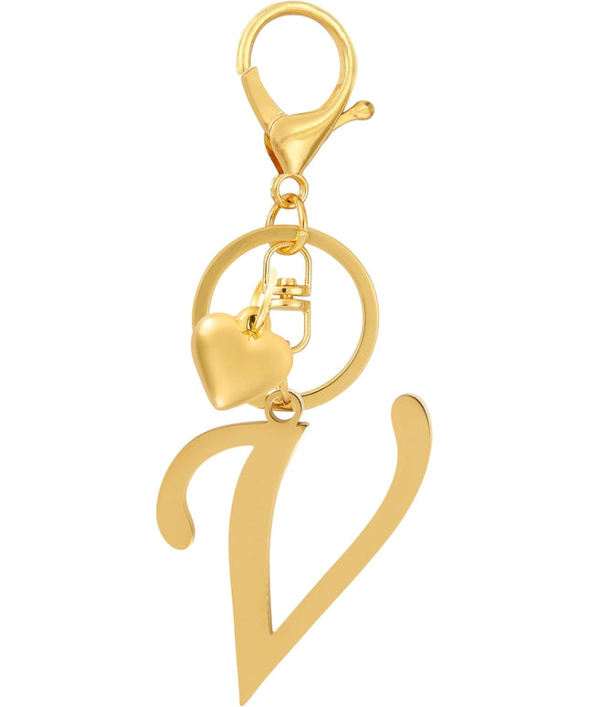 A-Z Heart Initial Letter Keychain, Stainless Steel Alphabet Charm for Handbags, Gift for Women and Girls