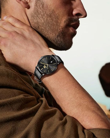 OLEVS Mens Watches Mens Leather Watch Ultra Thin Watches for Men Minimalist Watch with Leather Band Quartz Analog Dress Casual Simple Lightweight relojes para Hombres