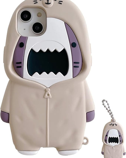 Case Compatible with iPhone 17 Pro Max,Cute 3D Kawaii Funny Sweater Shark Cartoon Cover with Keychain Soft Silicone Gel Drop Protector Women Girls