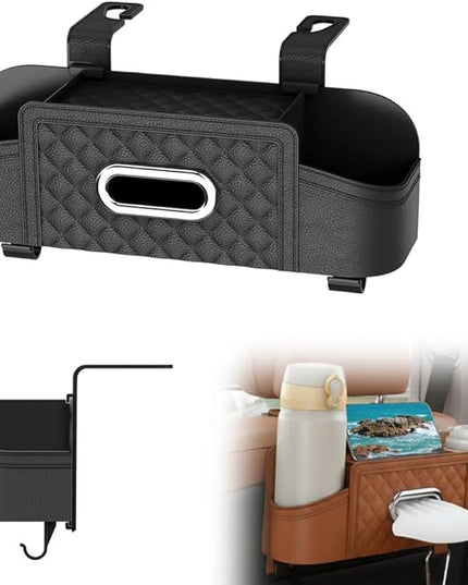 3-in-1 Car Backseat Organizer, Multifunctional Back Seat Car Organizer, Storage Box with Drink Cup Holder Tissue Box, for Hold Phone,Snacks, Drinks, Handbag (Beige)