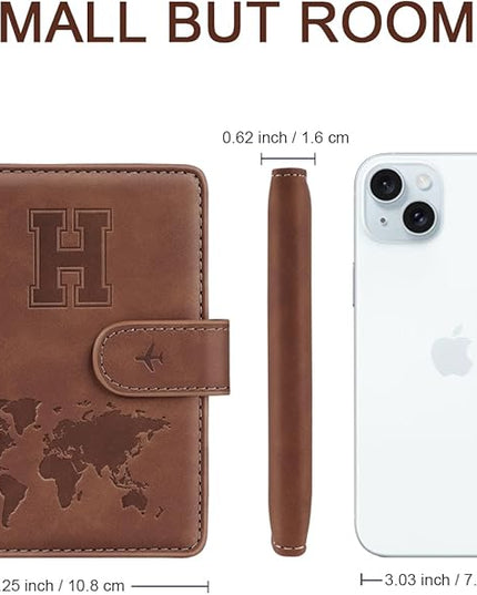 Passport Holder Wallet Cover Personalized Letter A-Z Travel Wallet RFID Blocking Passport Cover Wallet Case for Travel Passport Book Holders for Women and Men, Brown-H