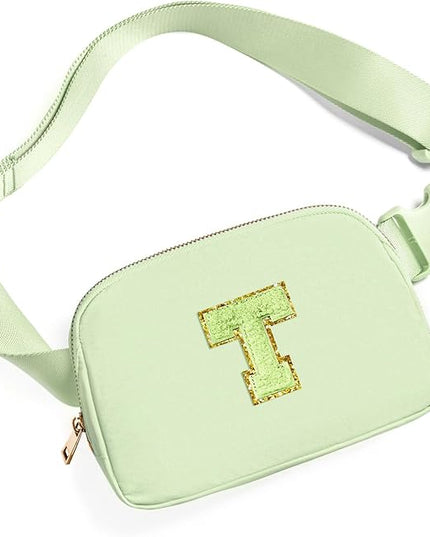 Gitus Gifts for 8 9 10 11 12 Year Old Girls Belt Bag Fanny Pack Crossbody Bags with Initial Letter Patch Cute Stuff Birthday Gifts for Teen Girls Women Personalized Trend Stuff (Light Green-T)