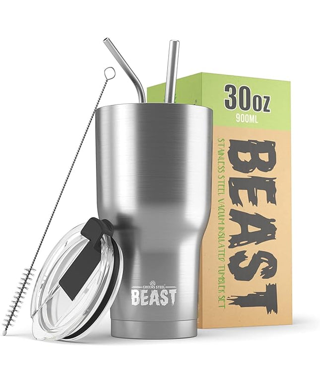 Beast 30 oz Tumbler Stainless Steel Vacuum Insulated Coffee Ice Cup Double Wall Travel Flask (Stainless Steel)