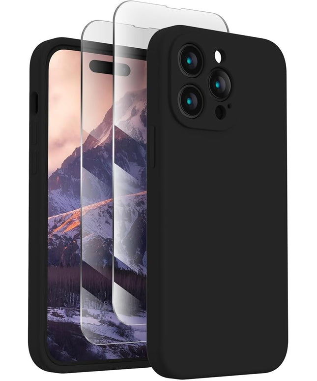 FireNova Designed for iPhone 14 Pro Max Case, Silicone Upgraded [Camera Protection] Case with [2 Screen Protectors], Soft Anti-Scratch Microfiber Lining Inside, 6.7 inch, Black