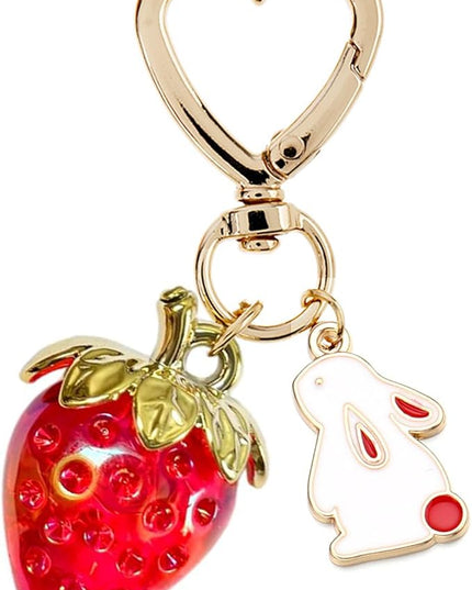 Agromusk Cute Strawberry Keychain,Bag Charms,Kawaii Heart Flower Daisy Key chains Accessories Decor for Girls Purse Gift