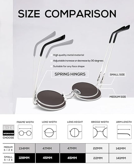 KALIYADI Round Polarized Sunglasses for Men Women Retro Metal Hippie Circle Style Sun Glasses UV Protection