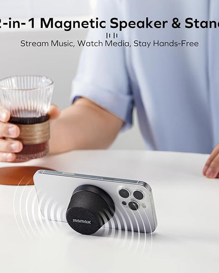 MOMAX Magnetic Portable Bluetooth Speaker - Mini Waterproof Shower Speaker with Bass, 12H Playtime, Outdoor Speaker True Wireless Stereo Pairing for Golf, Beach, Home, Travel, Gift Ideas