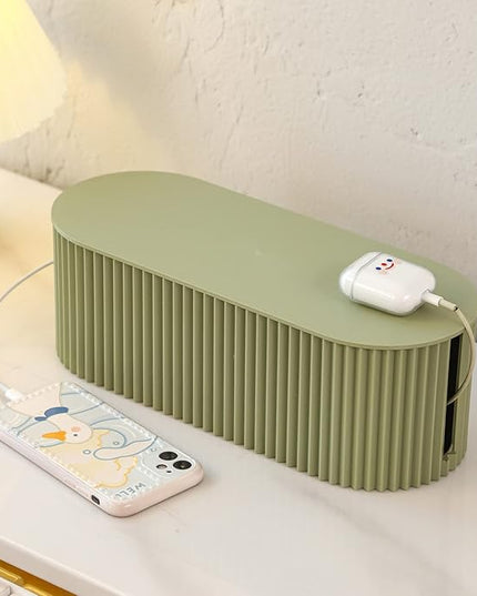 FABROK Cable Management Box, Cord Organizer Box with 10 Cable Ties, Power Strip Storage to Hide Charger Adapter Power Cord Charging Station(Small/Green)