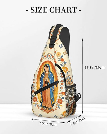 Our Lady of Guadalupe Sling Bag Crossbody Bags Clovers Chest Bag for Travel Hiking for Men Women Virgin Marys 3