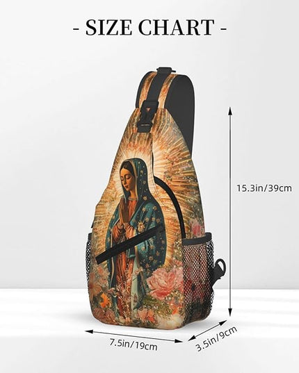 Our Lady of Guadalupe Sling Bag Crossbody Bags Clovers Chest Bag for Travel Hiking for Men Women Flower Mary 6