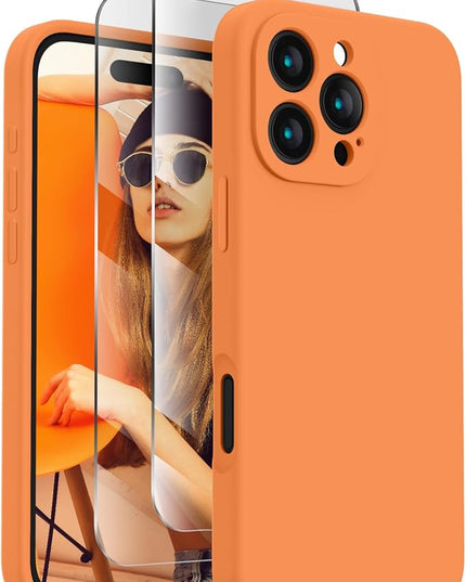 FireNova Designed for iPhone 16 Pro Max Case, Silicone Upgraded [Camera Protection] Phone Case with [2 Screen Protectors], Soft Anti-Scratch Microfiber Lining Inside, 2024, Kumquat