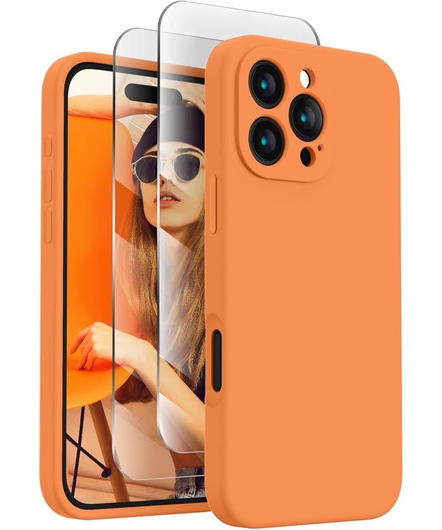 FireNova Designed for iPhone 16 Pro Case, Silicone Upgraded [Camera Protection] Phone Case with [2 Screen Protectors], Soft Anti-Scratch Microfiber Lining Inside, 2024, Kumquat