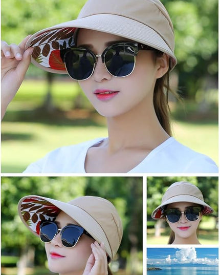 HINDAWI Sun Hats for Women Wide Brim UV Protection Sun Hat Summer Beach Packable Visor