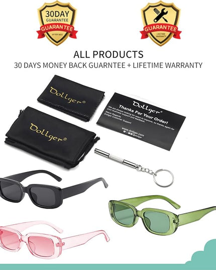 Dollger Rectangle Sunglasses for Women Men Trendy Retro Fashion Sunglasses UV 400 Protection Square Fram
