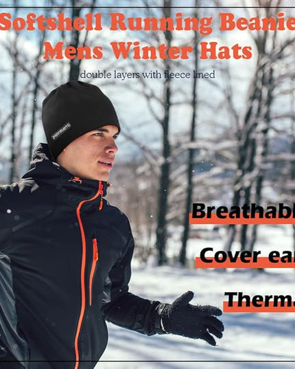 EMPIRELION Softshell Winter Fleece Lined Beanie Hats, 9" Running Skull Cap Thermal Tactical Watch Cap Men Women